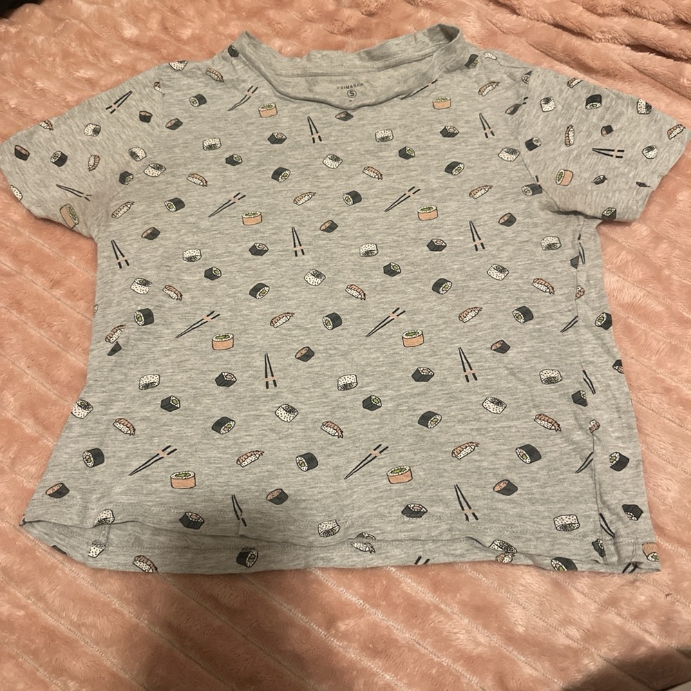 Primark Gray Kids Tee with Sushi Pattern